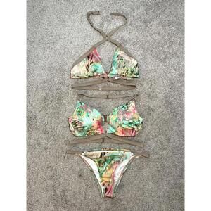 Victorias Secret Swim 3pc Set XS 32A Push-up Hottie Cheeky Bottom Cutout Strappy